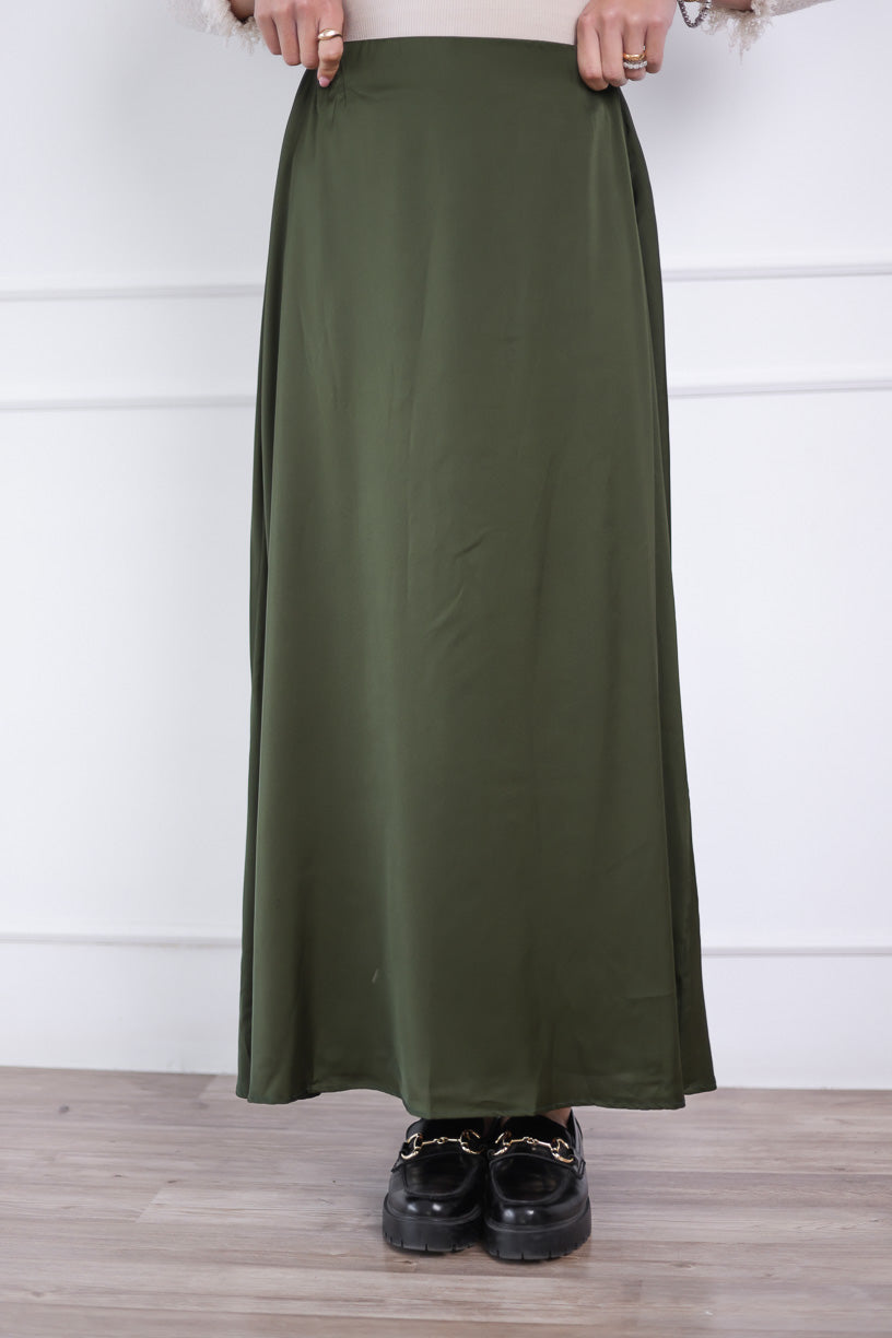 Glow Satin Skirt in Olive