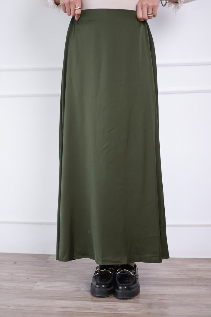 Glow Satin Skirt in Olive