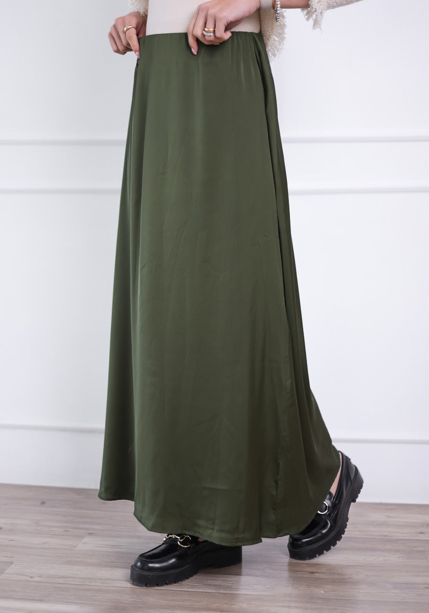 Glow Satin Skirt in Olive