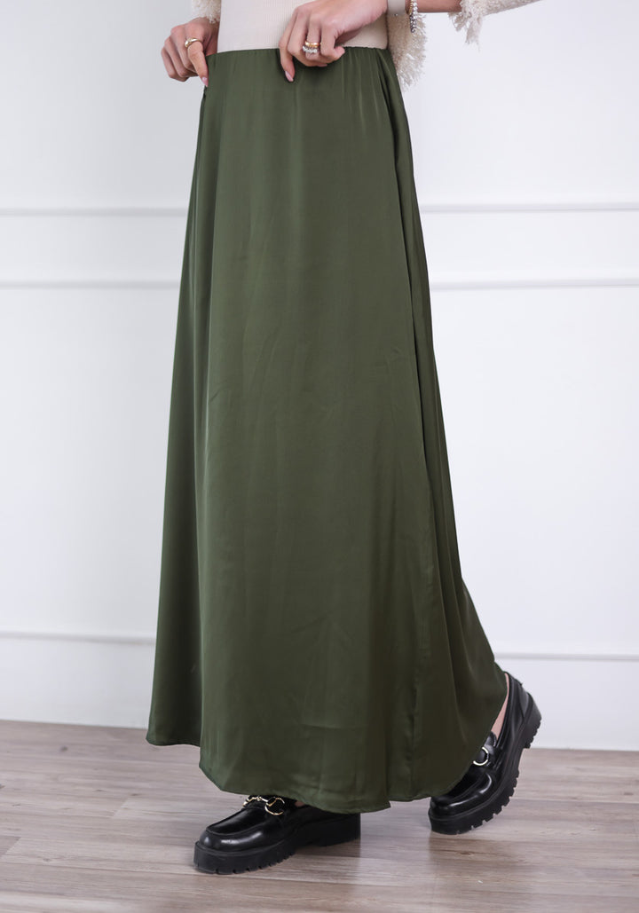 Glow Satin Skirt in Olive