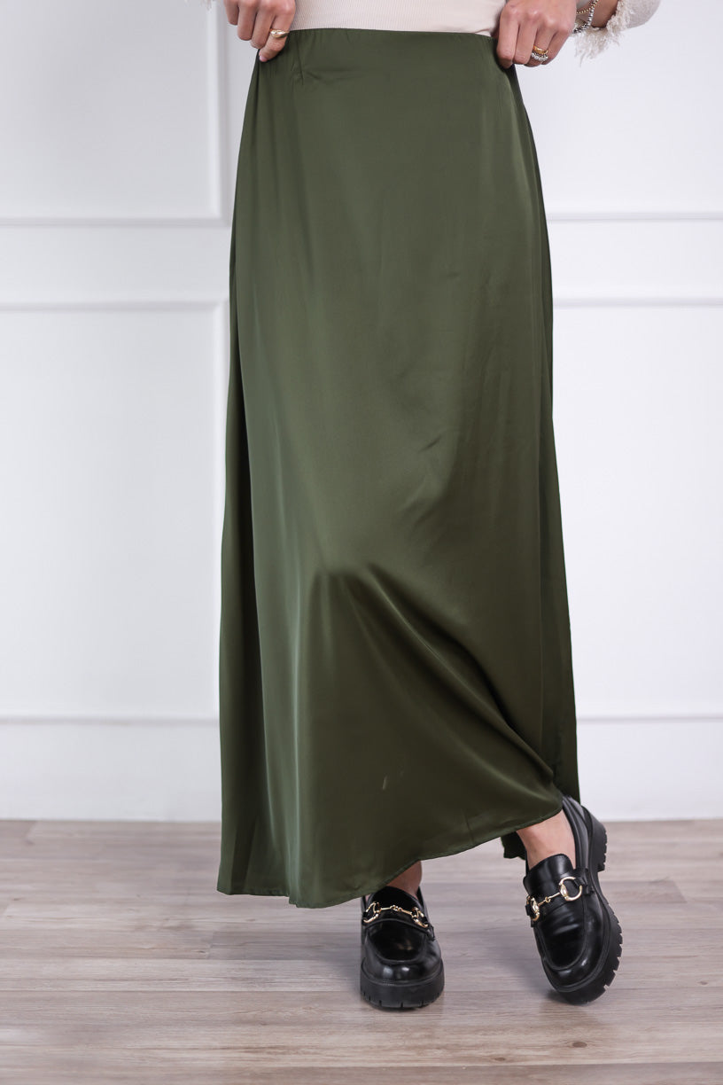 Glow Satin Skirt in Olive