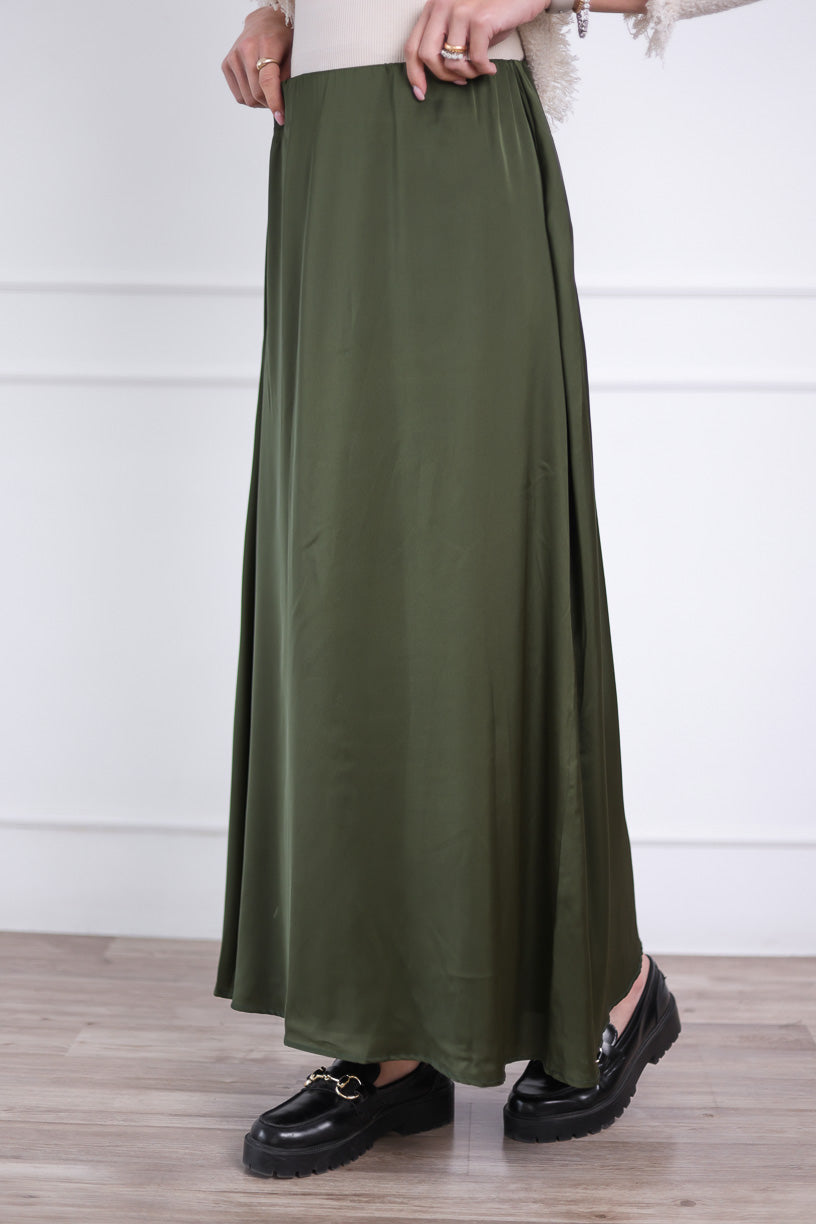 Glow Satin Skirt in Olive