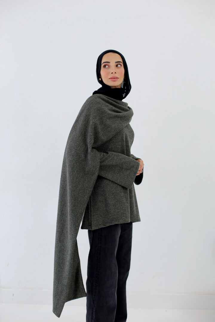 Celia Cape Sweater in Olive