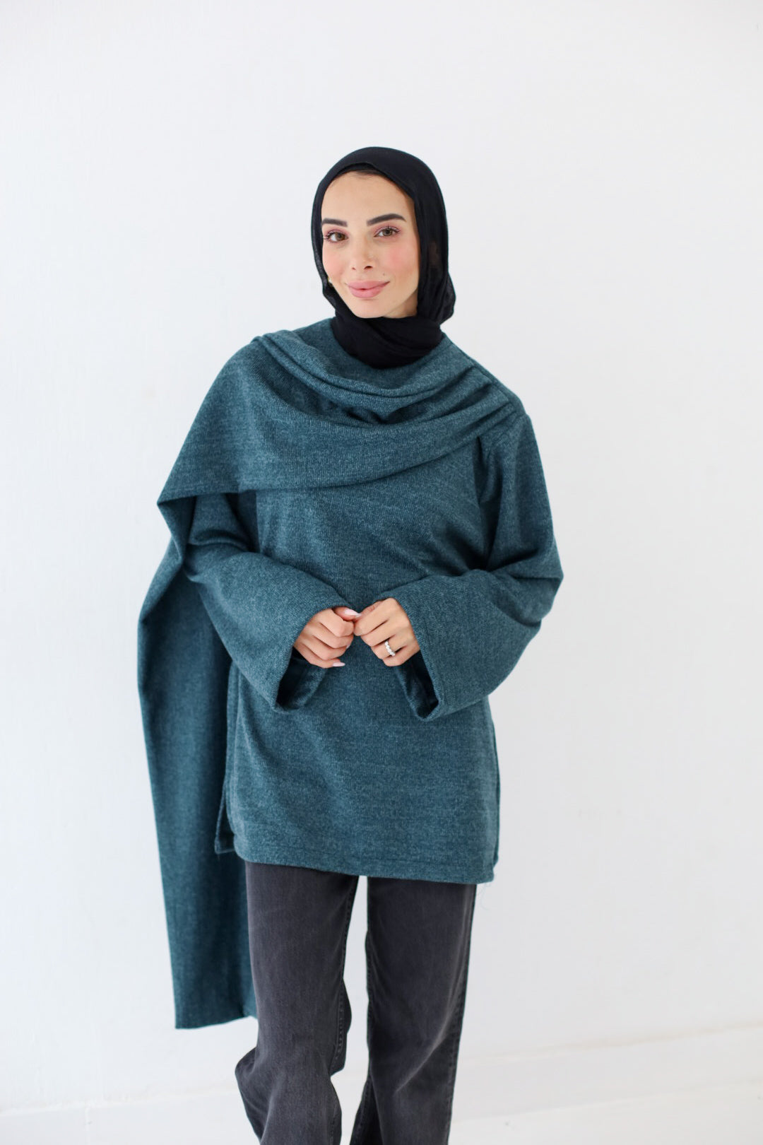 Celia Cape Sweater in Teal