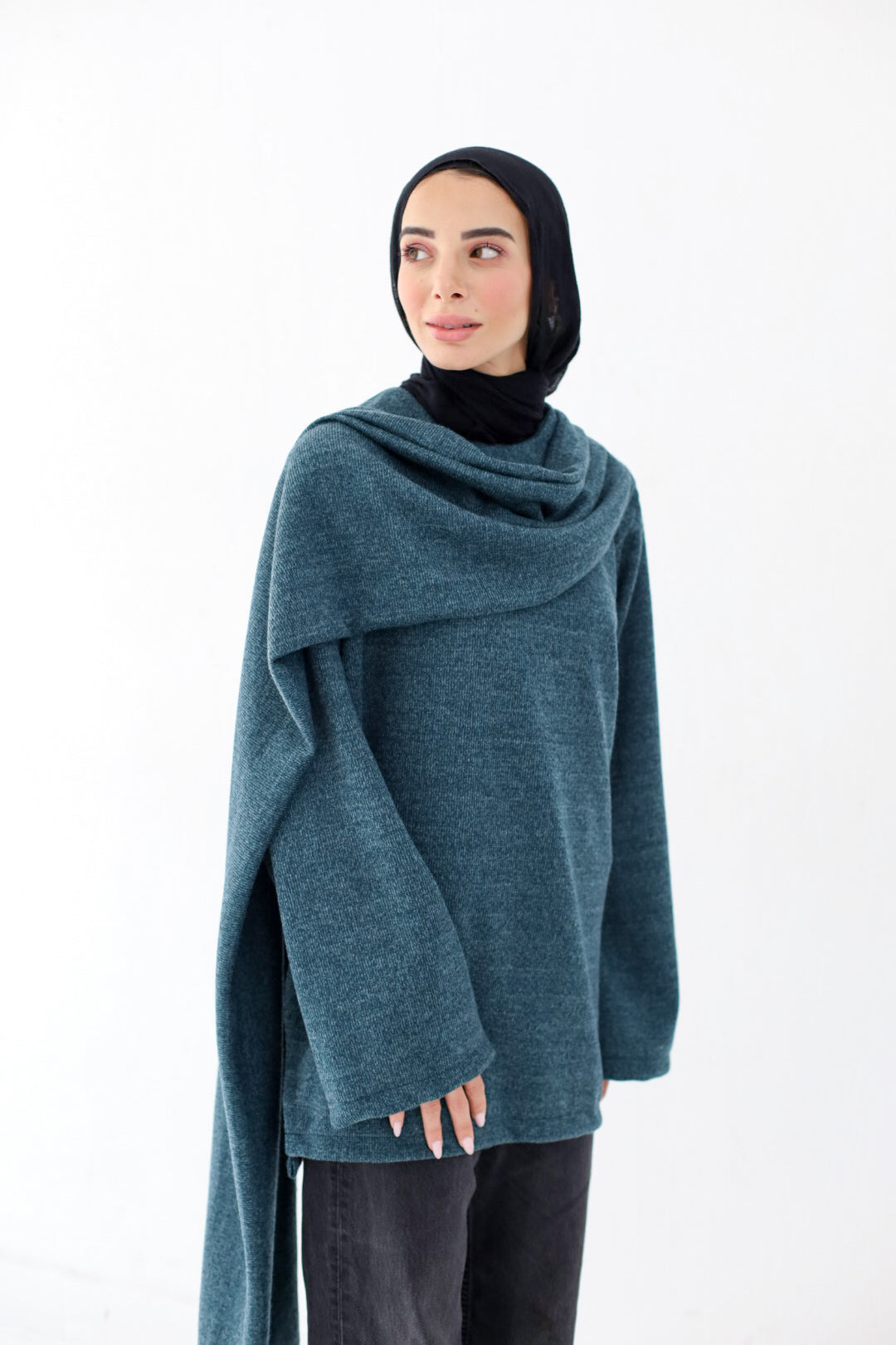 Celia Cape Sweater in Teal