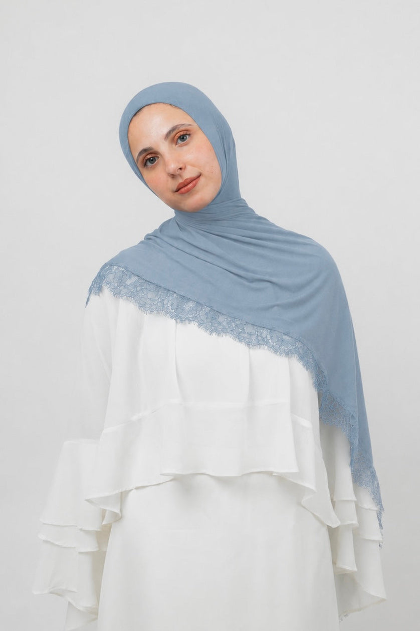 Lace Jersey Set in Denim Blue
