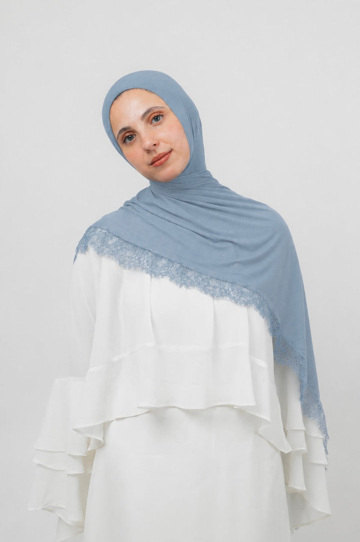 Lace Jersey Set in Denim Blue