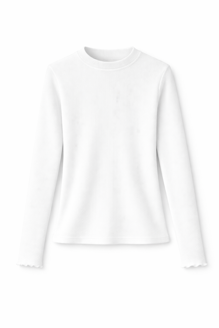 Long-Sleeve Basic Top in White