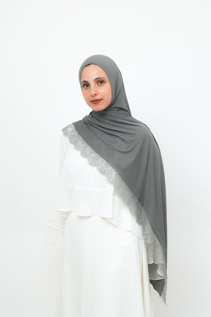 Lace Jersey Set in Ash Grey