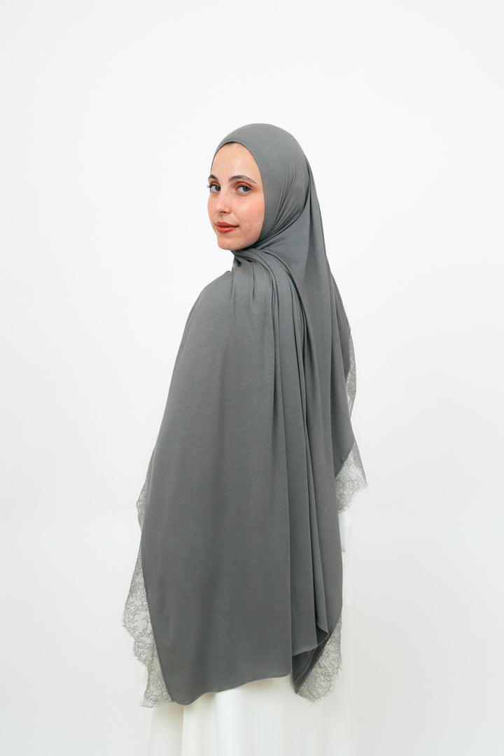 Lace Jersey Set in Ash Grey