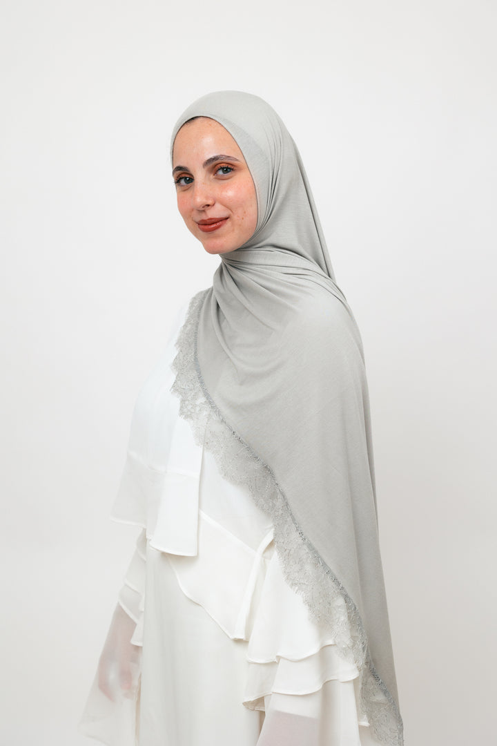 Lace Jersey Set in Grey