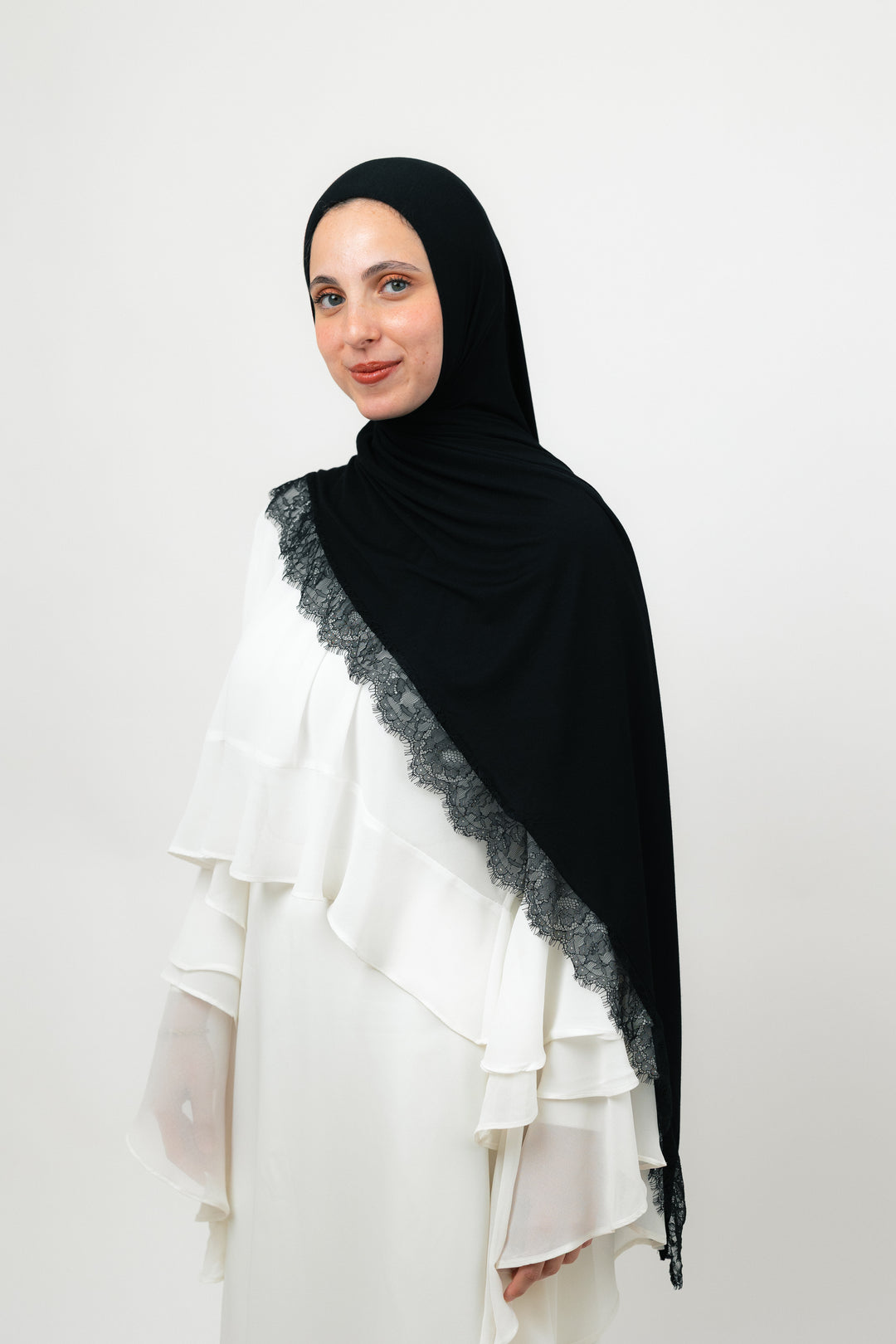 Lace Jersey Set in Black