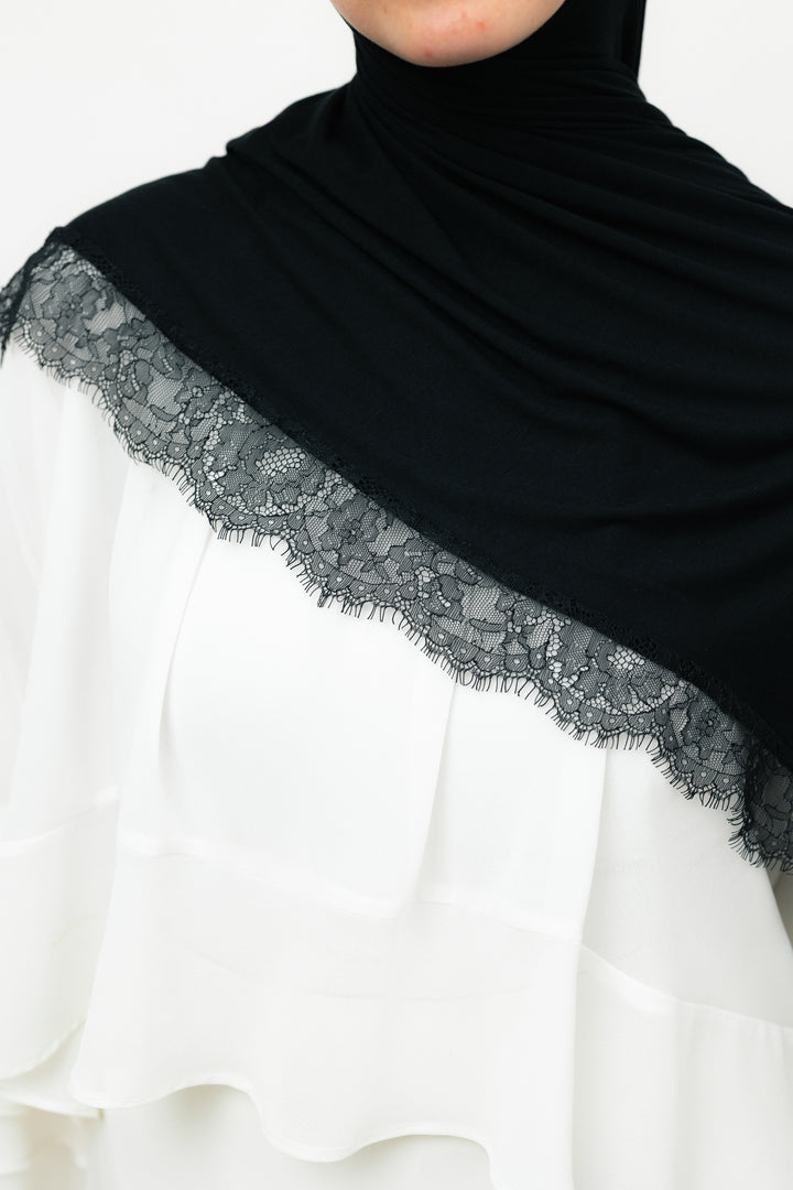 Lace Jersey Set in Black