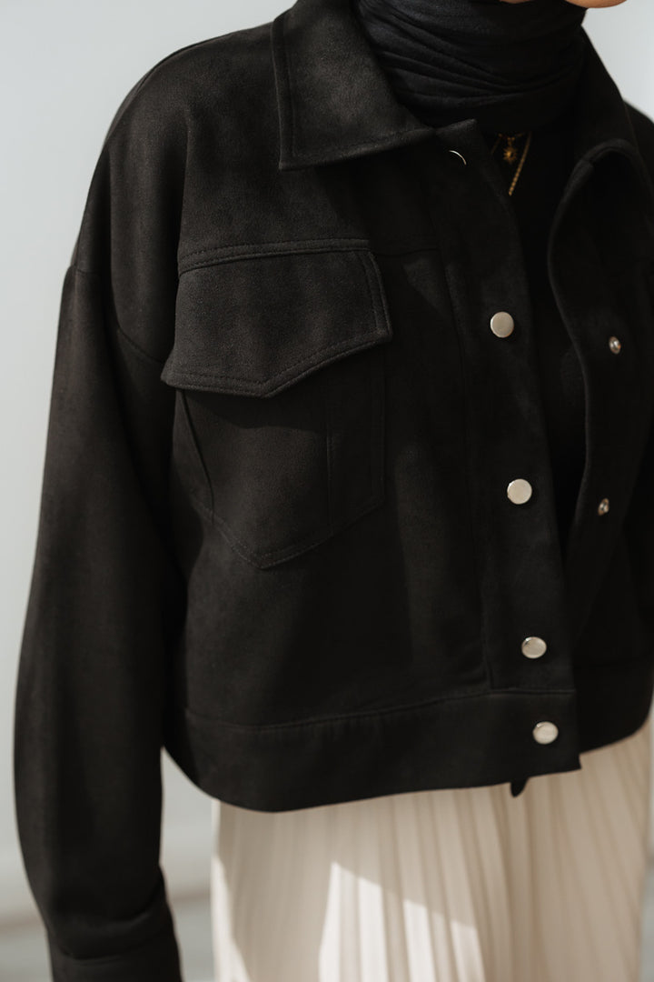 Suede Cropped Jacket in Black