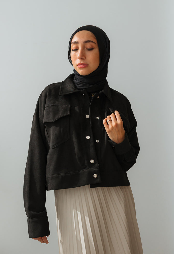 Suede Cropped Jacket in Black