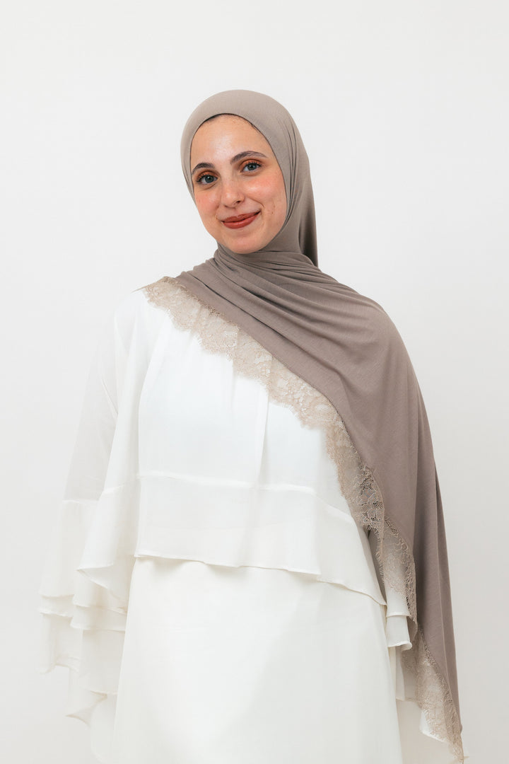 Lace Jersey Set in Cafe