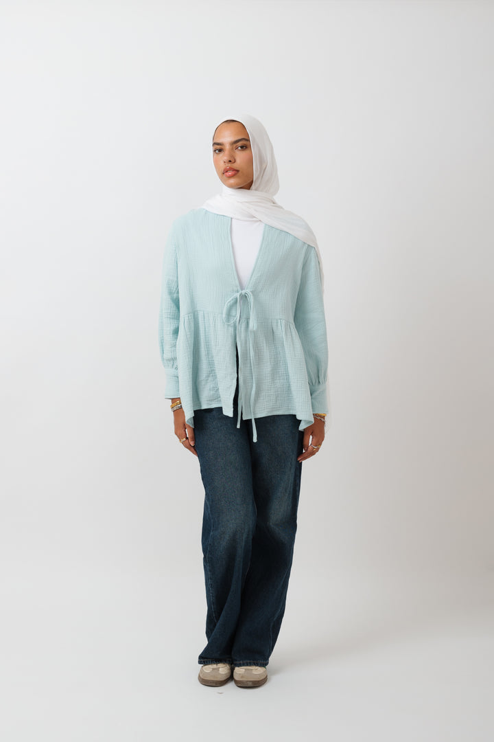 Bow Cardigan In Cyan