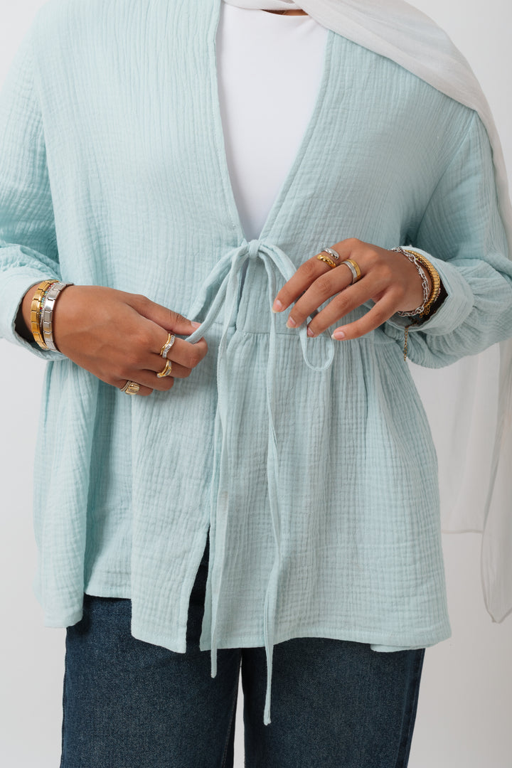 Bow Cardigan In Cyan