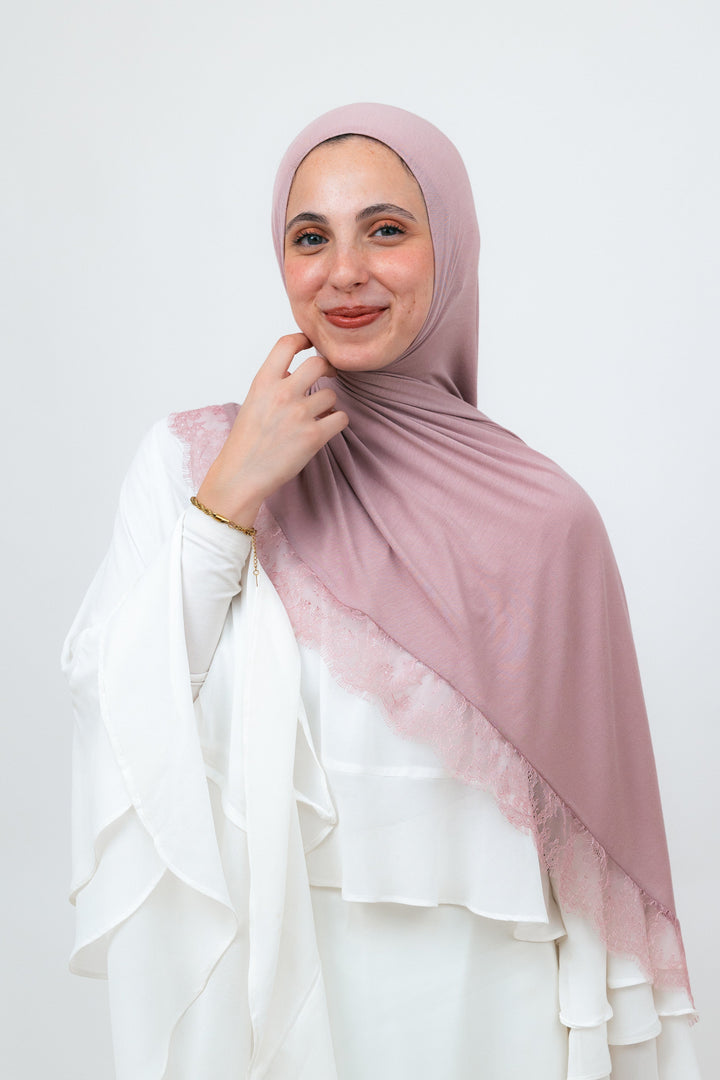 Lace Jersey Set in Dusty Pink