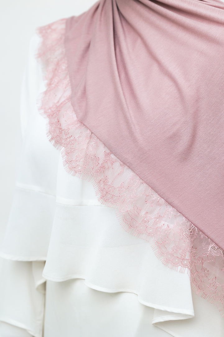 Lace Jersey Set in Dusty Pink