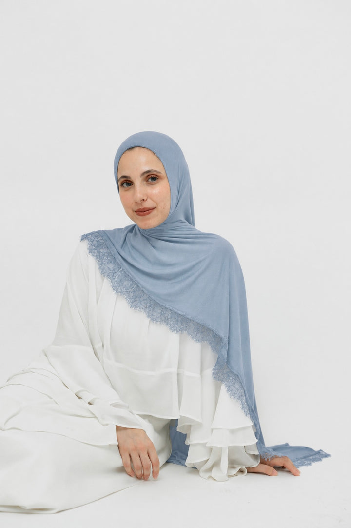 Lace Jersey Set in Denim Blue