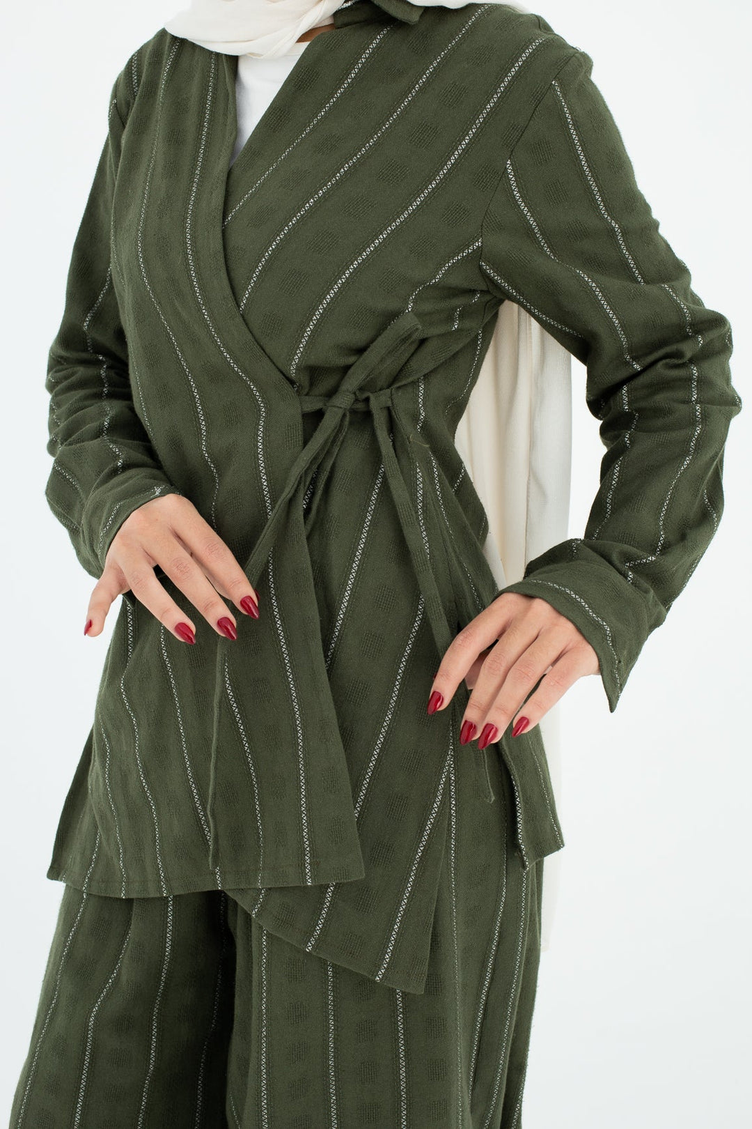 Striped Wrap Chemise In Olive