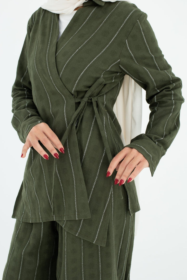 Striped Wrap Chemise In Olive