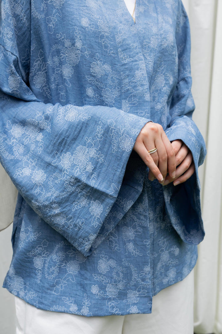 Floral Days Kimono in Denim Blue