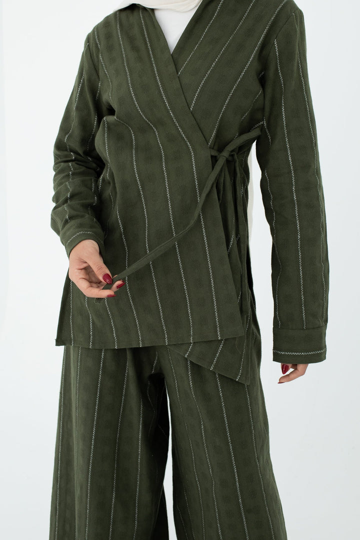 Striped Wrap Chemise In Olive