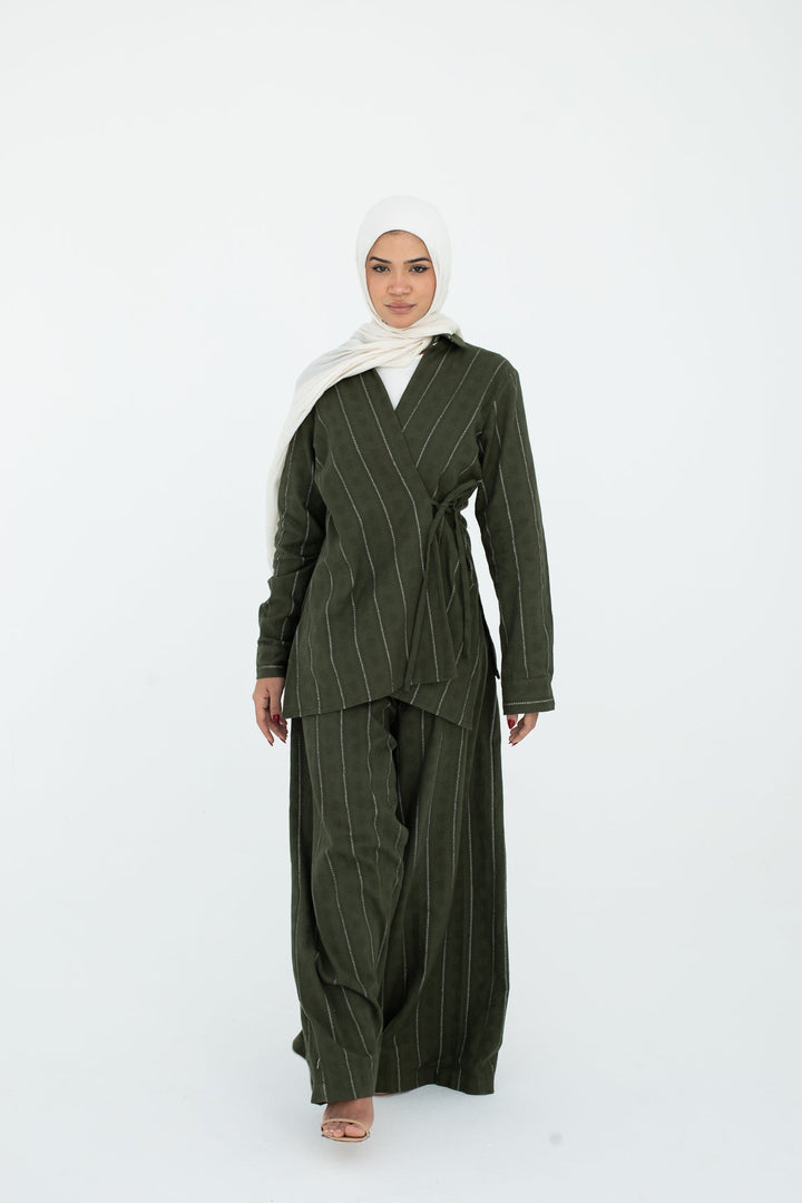 Striped Wrap Chemise In Olive