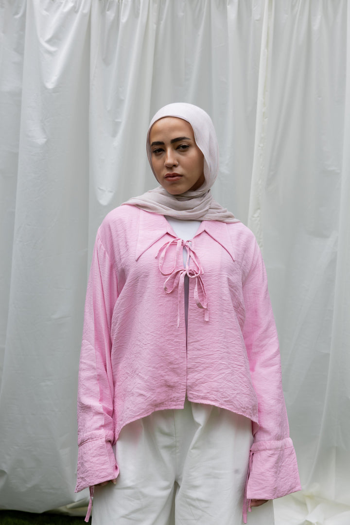 Ribbon Charm Top in Powder pink