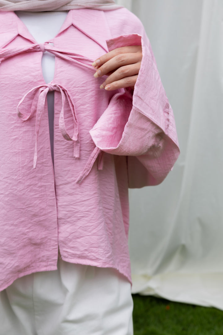 Ribbon Charm Top in Powder pink