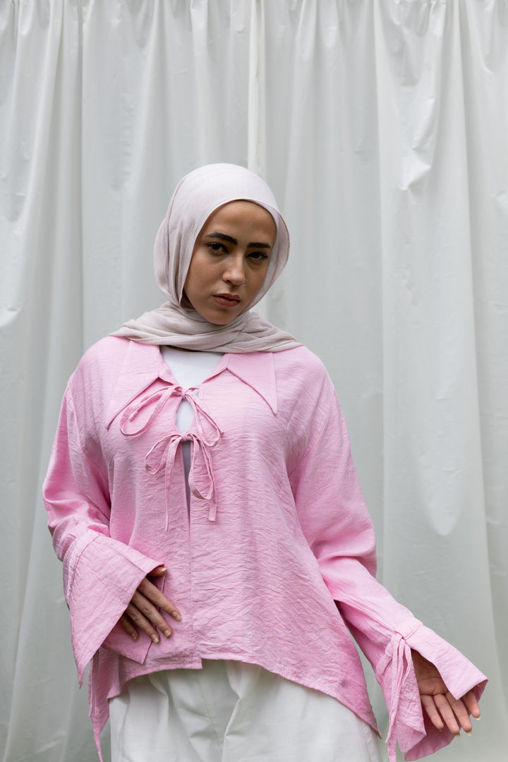 Ribbon Charm Top in Powder pink