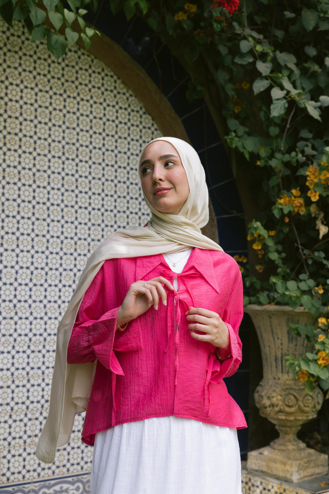 Ribbon Charm Top in Fuchsia
