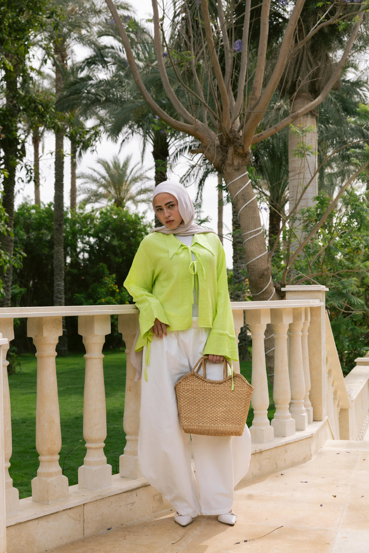Ribbon Charm Top in Lemon Green