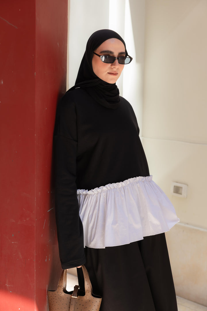 Ruffle Sweatshirt in Black
