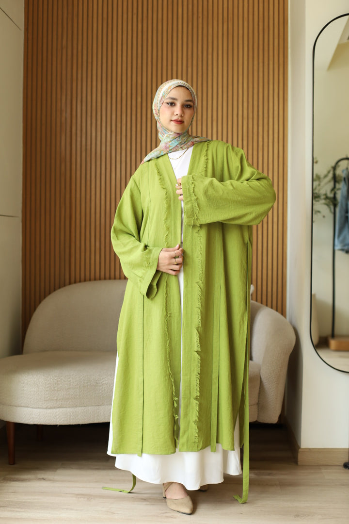 Noura Fringe kimono In Lime