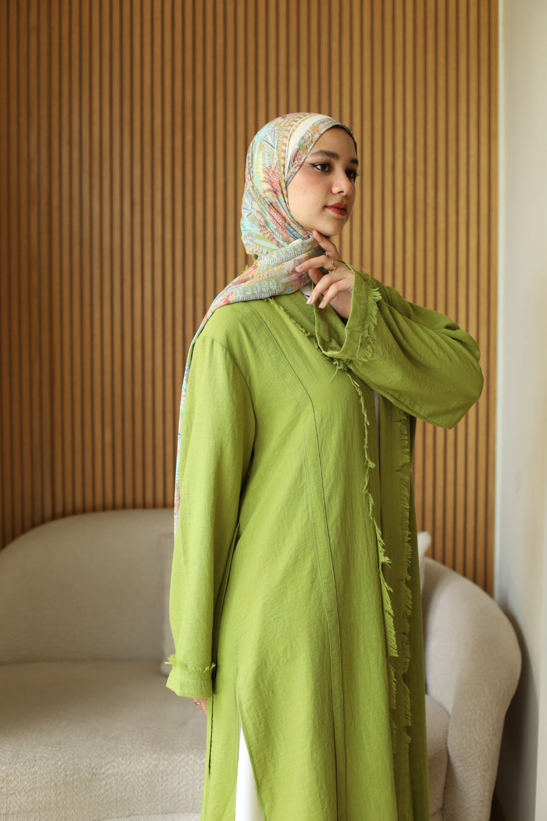 Noura Fringe kimono In Lime