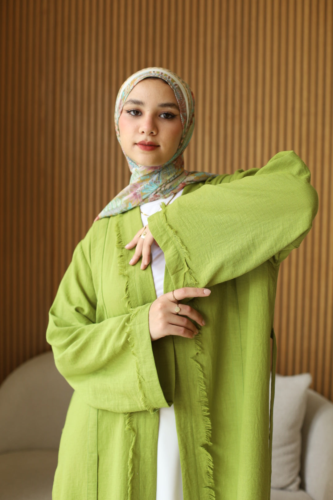 Noura Fringe kimono In Lime