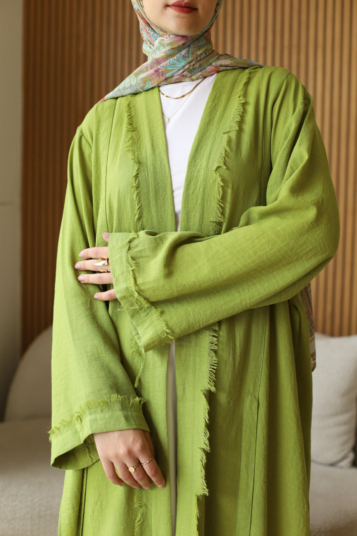 Noura Fringe kimono In Lime