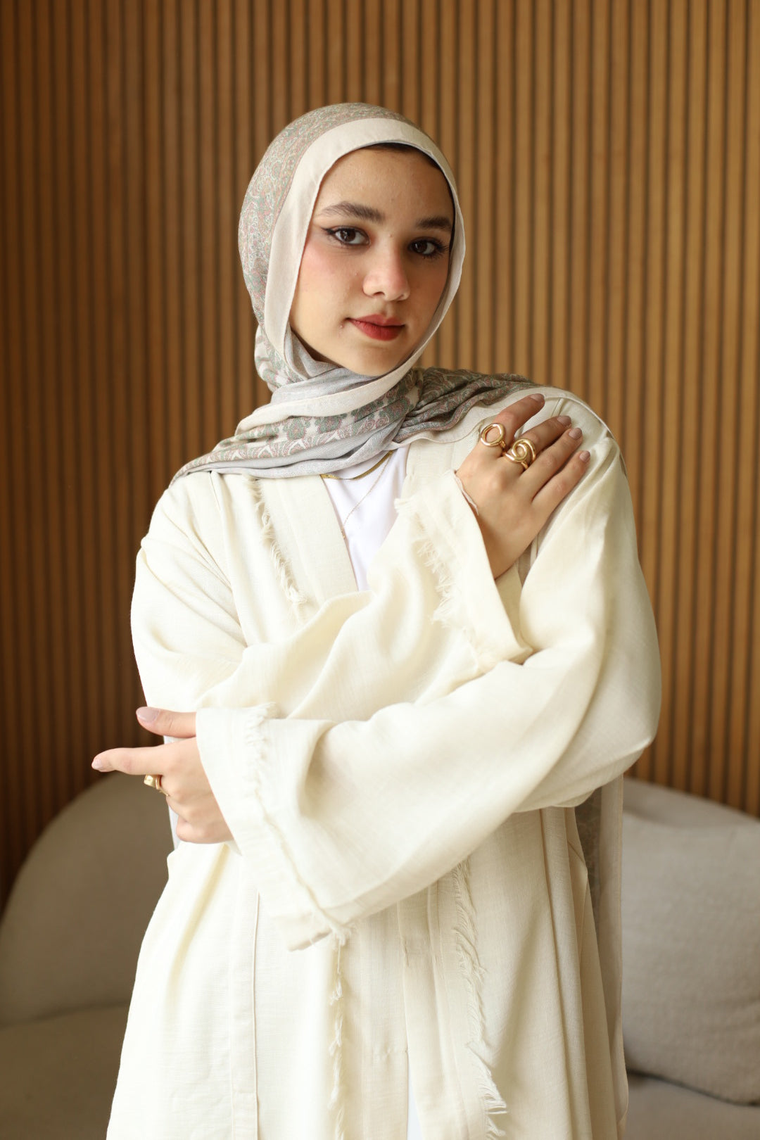 Noura Fringe kimono In Creme