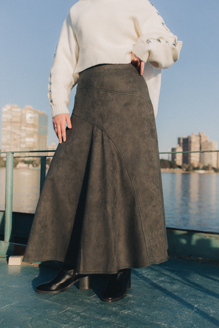 Suede Skirt in Olive