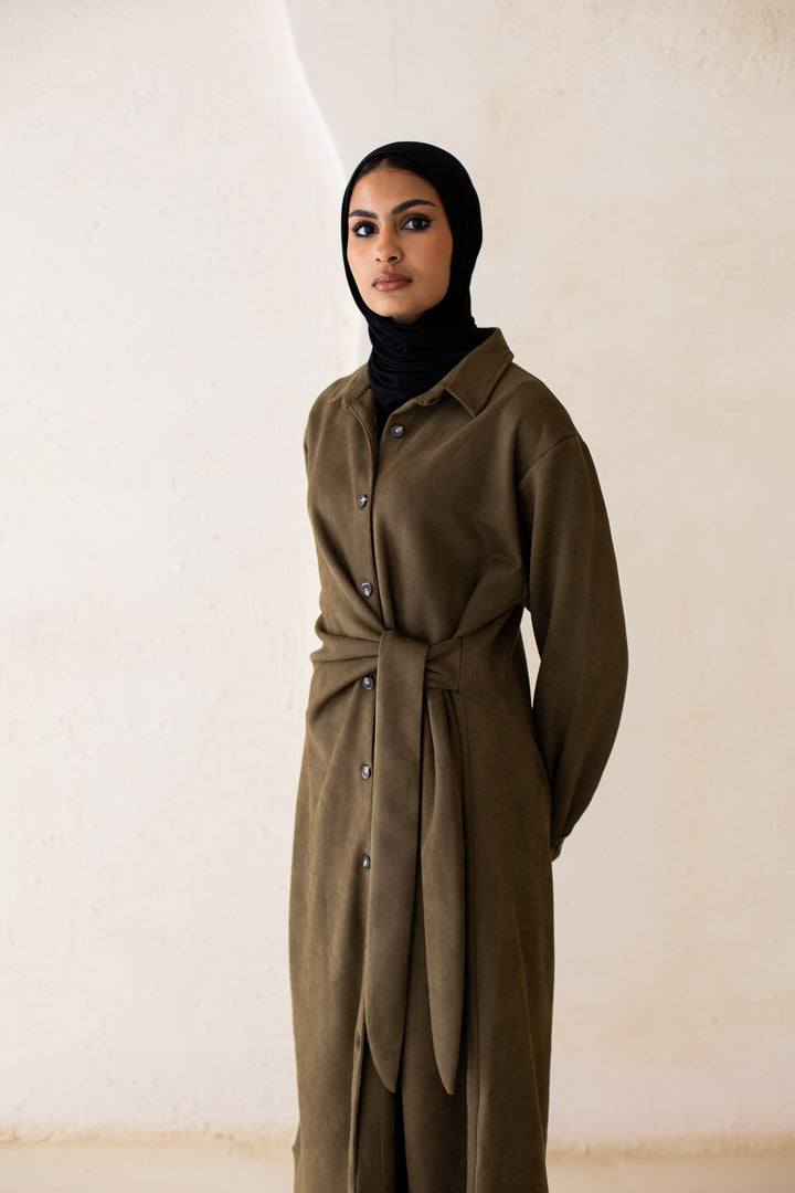 Tie Chemise dress in Olive