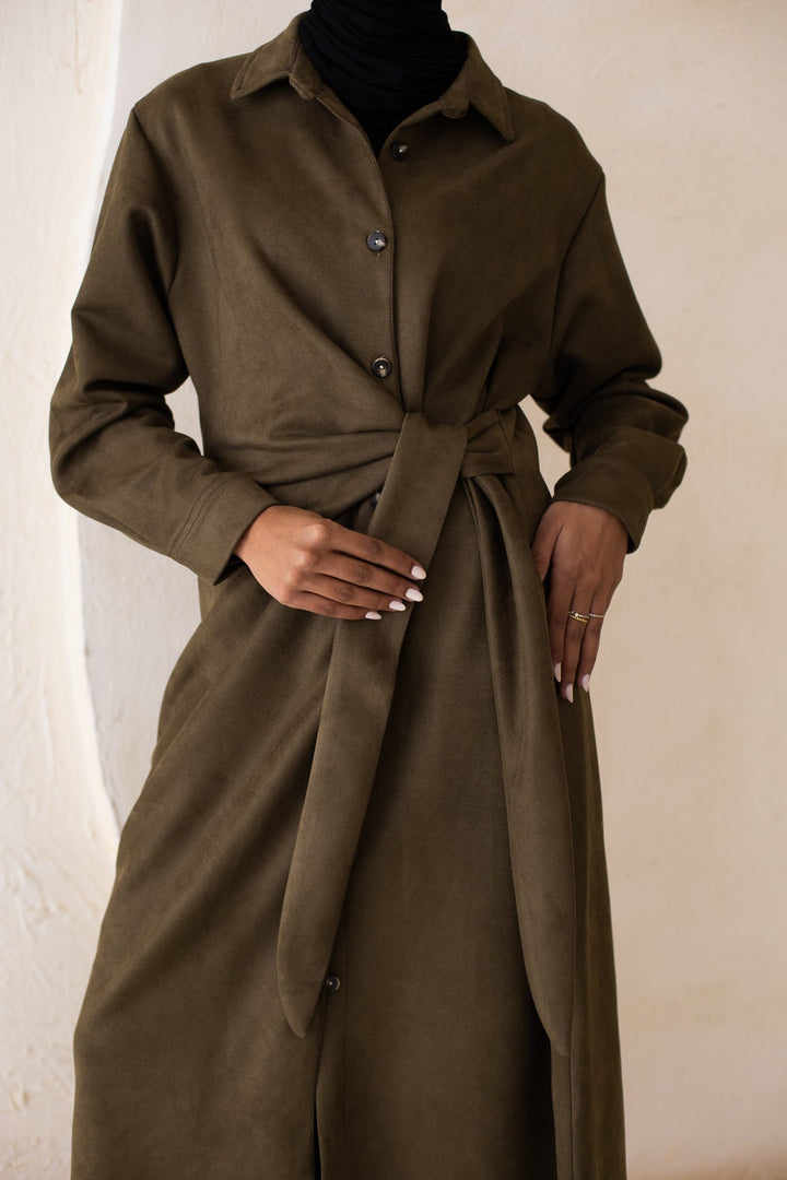 Tie Chemise dress in Olive