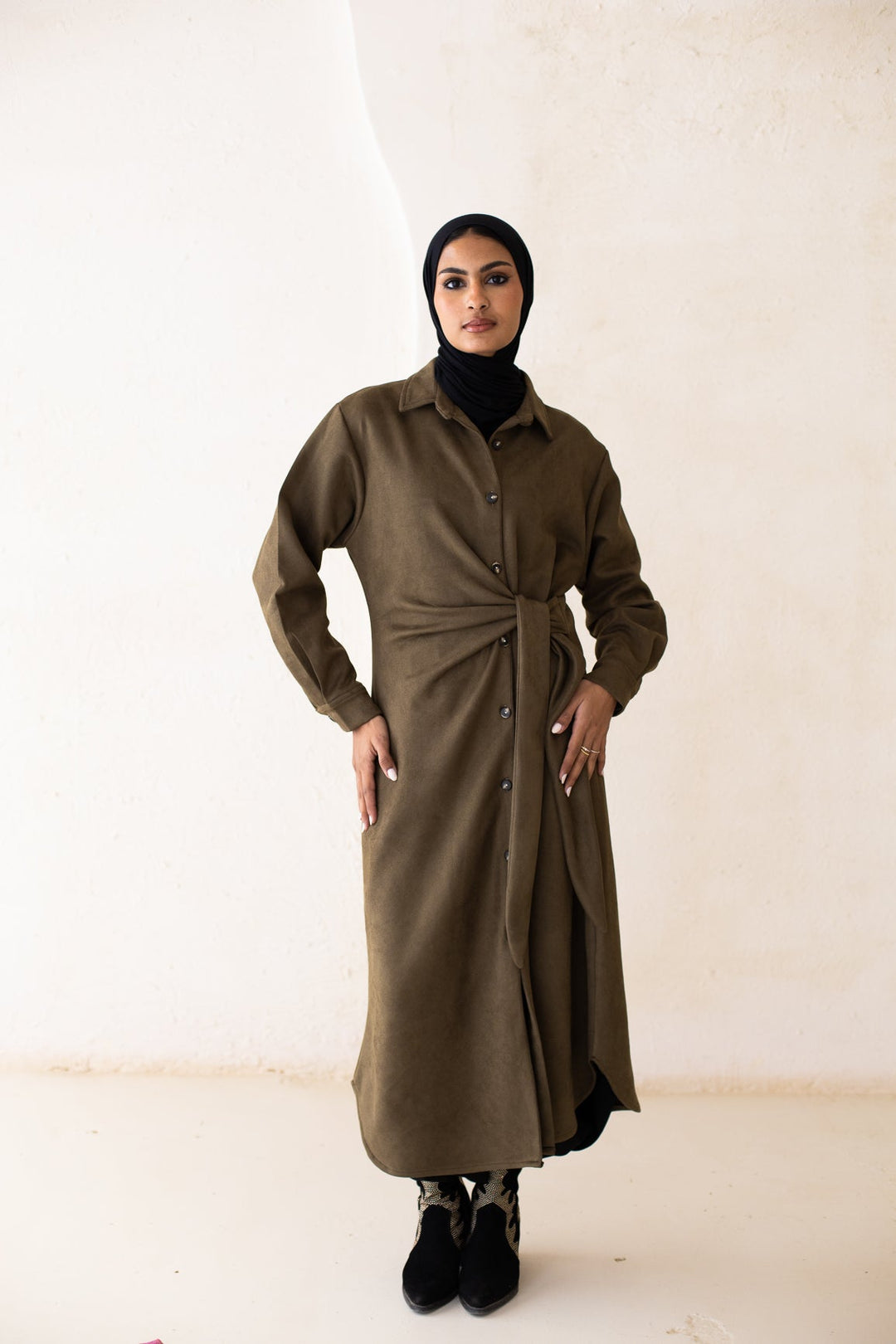 Tie Chemise dress in Olive