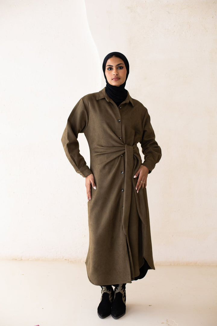 Tie Chemise dress in Olive