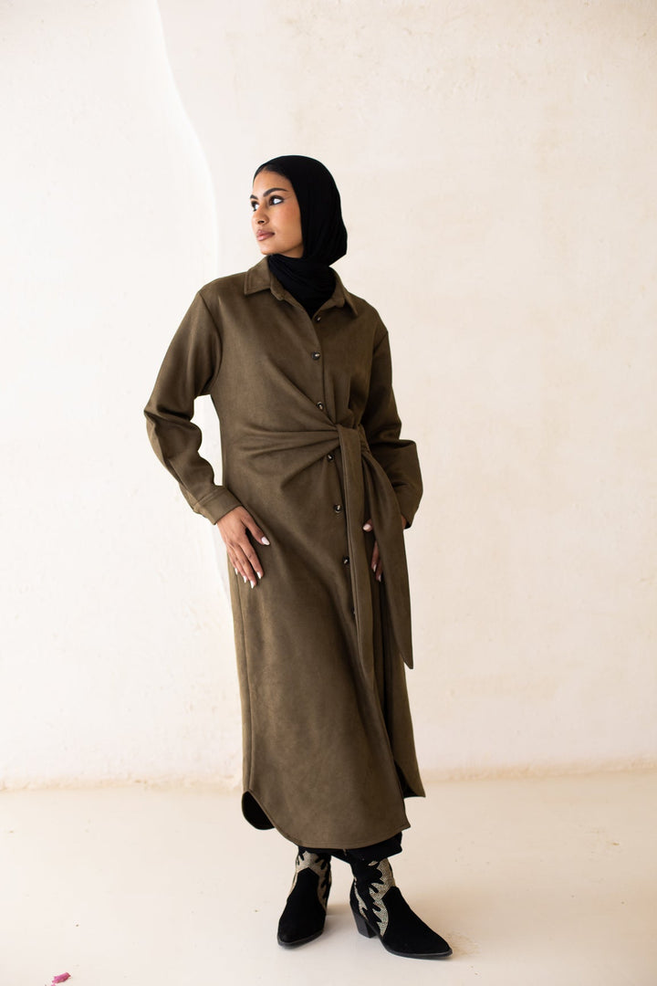 Tie Chemise dress in Olive