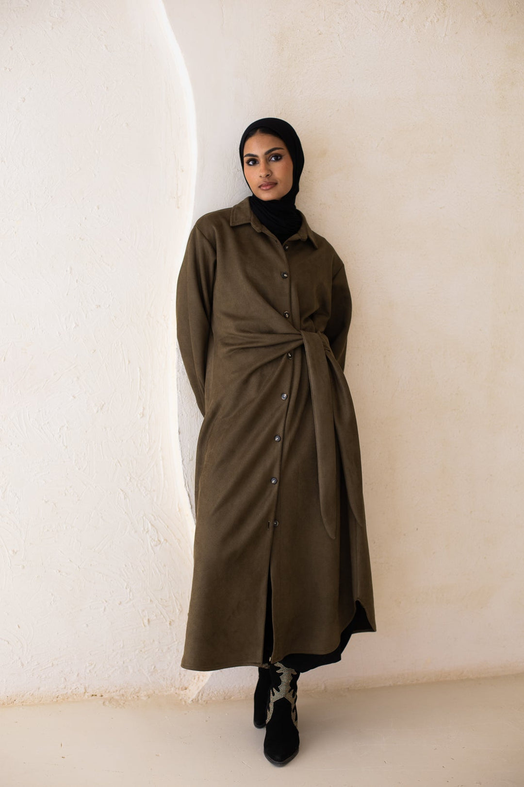 Tie Chemise dress in Olive