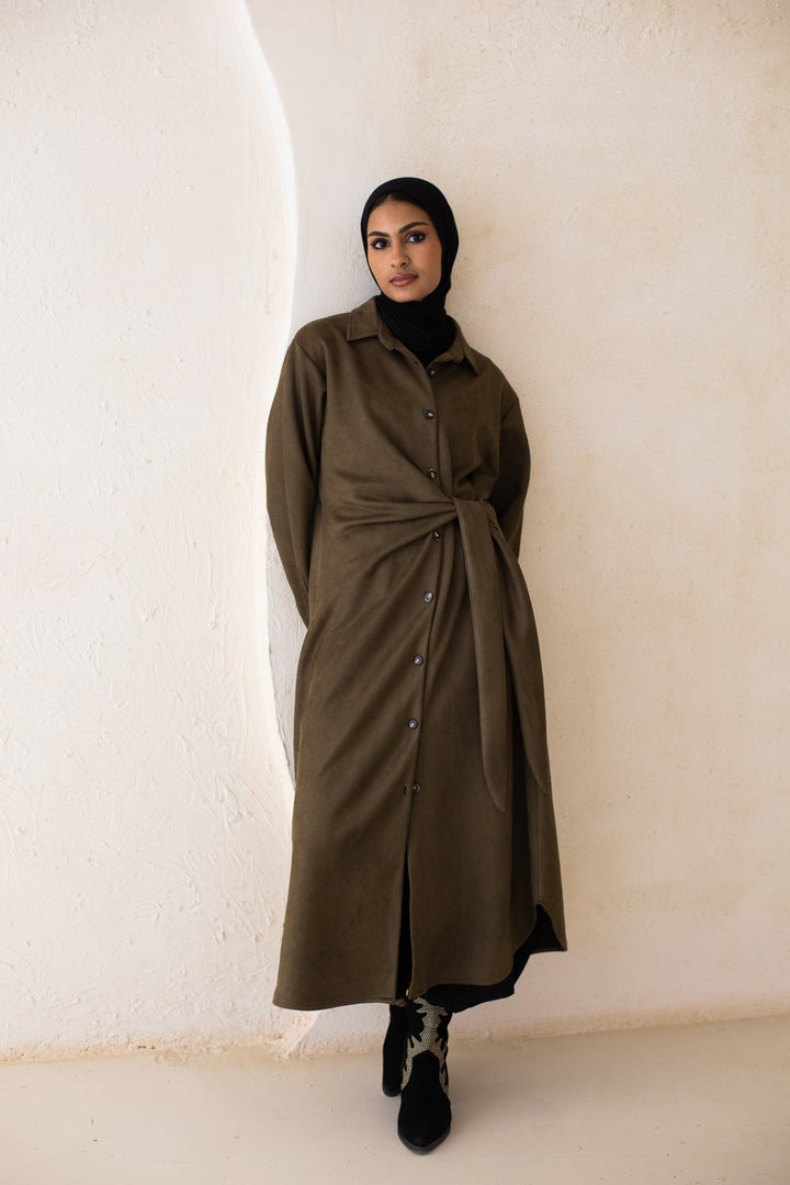 Tie Chemise dress in Olive